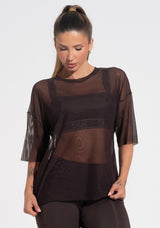 Blusa T-shirt Fitness Feminina De Tule Activity Dlk Marrom Café