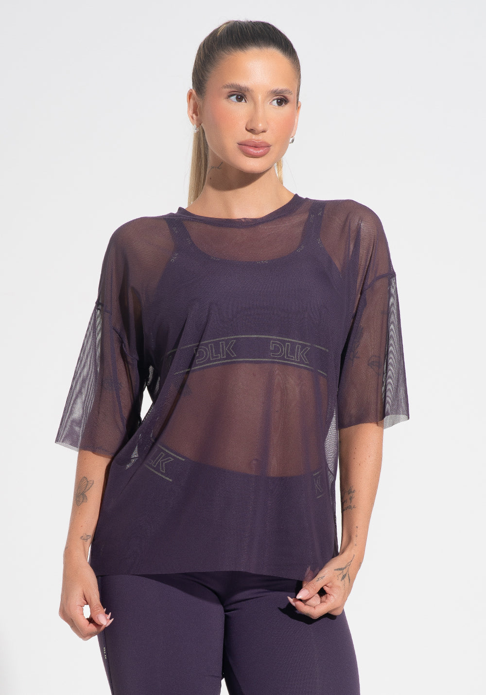 Blusa T-shirt Fitness Feminina De Tule Activity Dlk Roxo