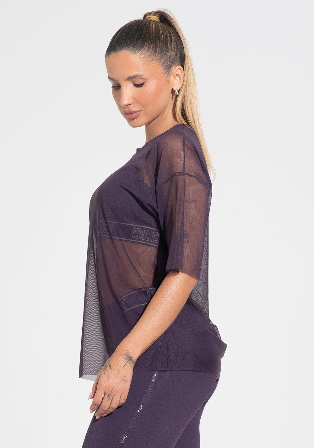 Blusa T-shirt Fitness Feminina De Tule Activity Dlk Roxo