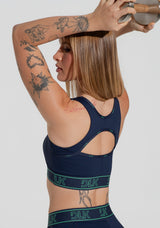 Top Fitness Feminino Com Bojo E Costas Vazadas Com Elástico Activity Dlk Azul Marinho