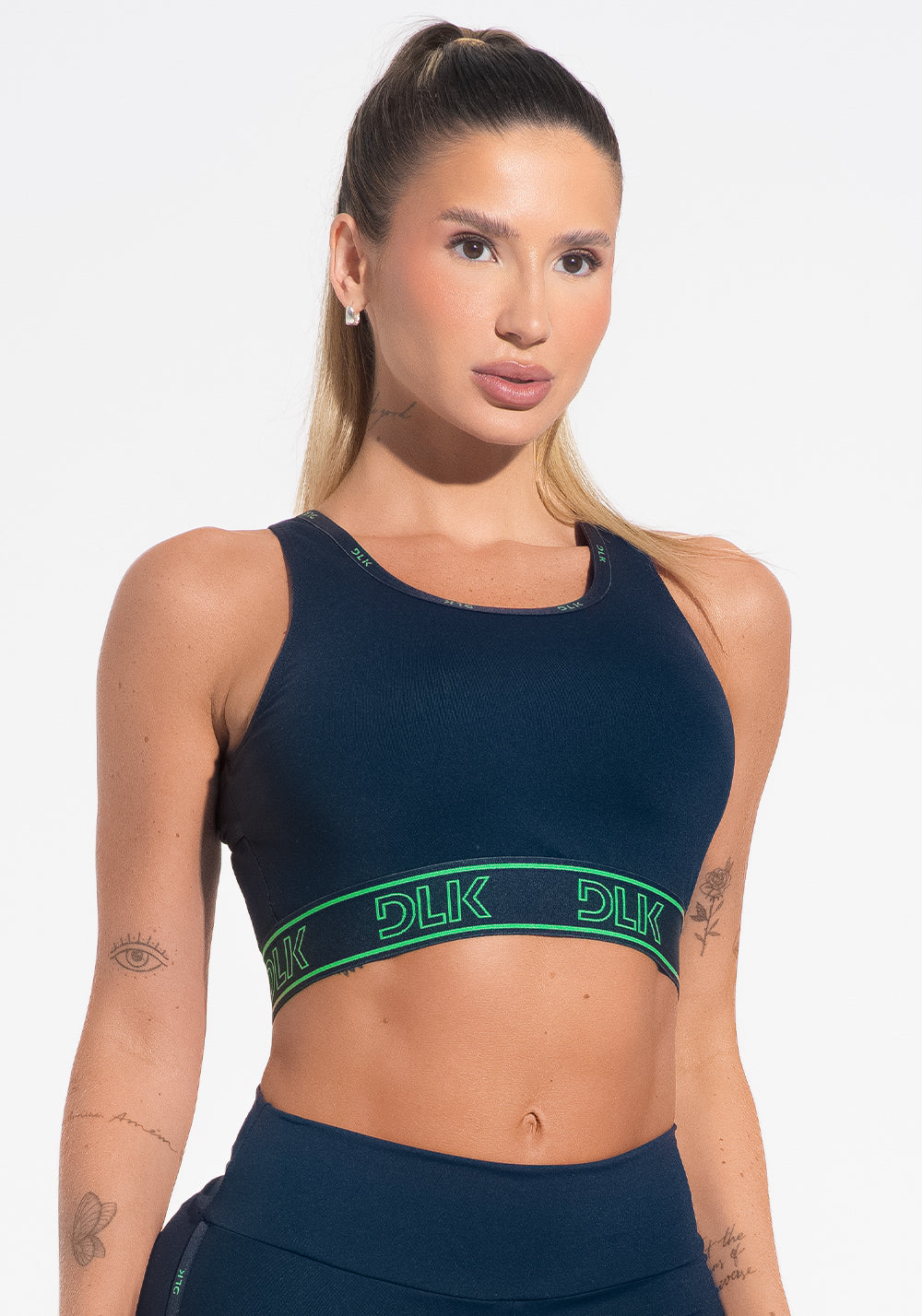 Top Fitness Feminino Com Bojo E Costas Vazadas Com Elástico Activity Dlk Azul Marinho