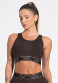 Top Fitness Feminino Com Bojo E Costas Vazadas Com Elástico Activity Dlk Marrom Café
