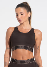 Top Fitness Feminino Com Bojo E Costas Vazadas Com Elástico Activity Dlk Marrom Café