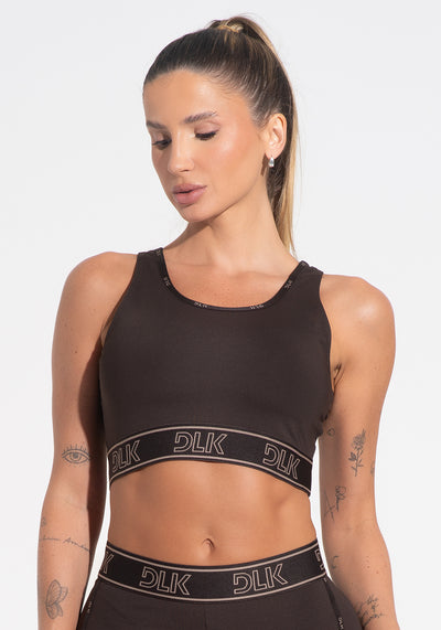 Top Fitness Feminino Com Bojo E Costas Vazadas Com Elástico Activity Dlk Marrom Café