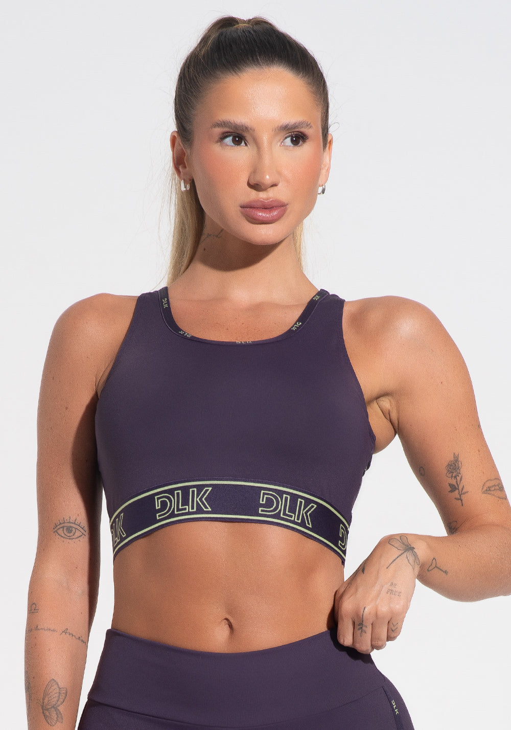 Top Fitness Feminino Com Bojo E Costas Vazadas Com Elástico Activity Dlk Roxo