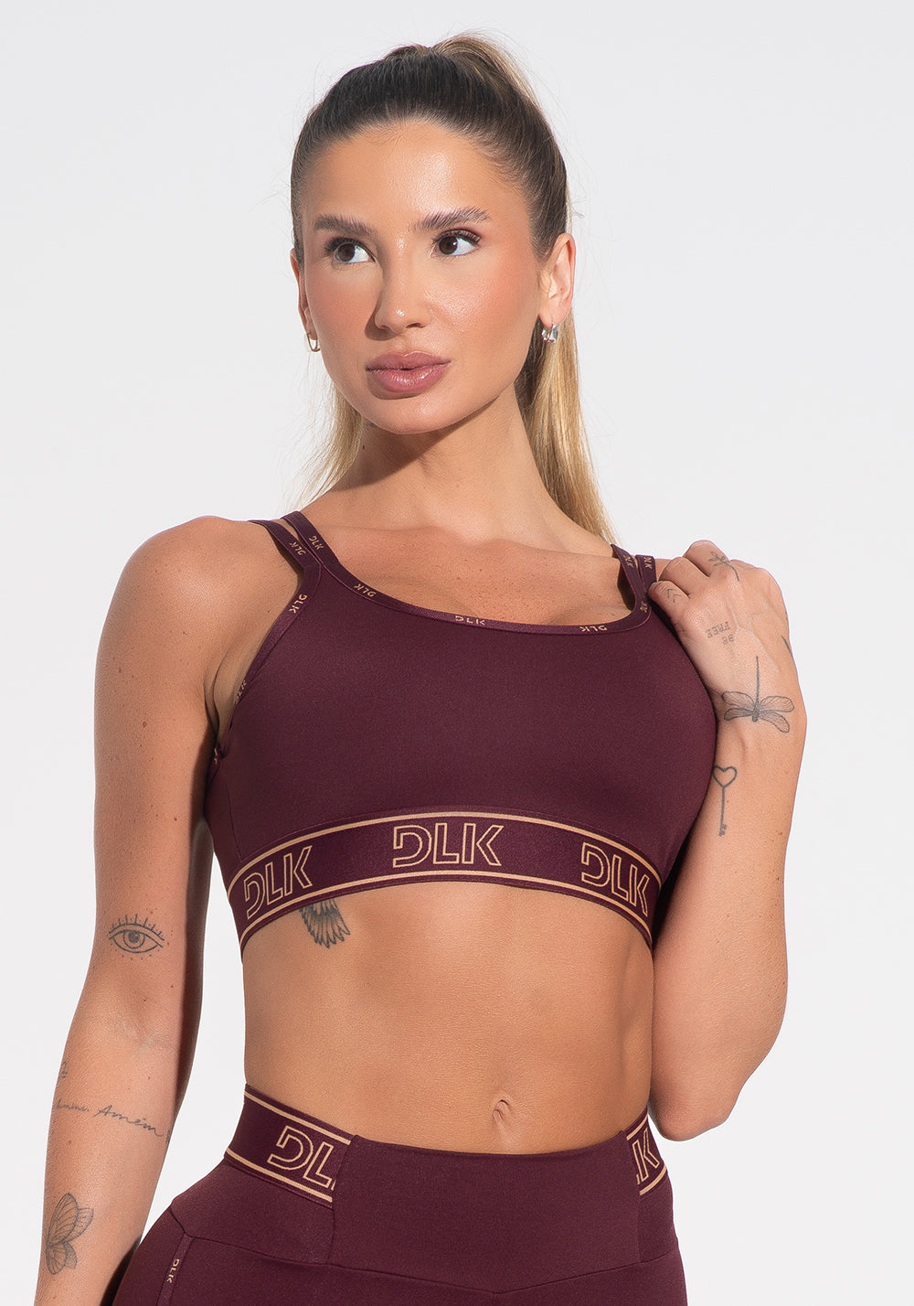 Top Fitness Feminino Com Bojo E Alças Duplas De Elástico Activity Dlk Vinho