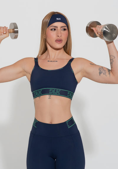 Top Fitness Feminino Com Bojo E Alças Duplas De Elástico Activity Dlk Azul Marinho