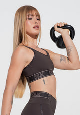 Top Fitness Feminino Com Bojo E Alças Duplas De Elástico Activity Dlk Marrom Café