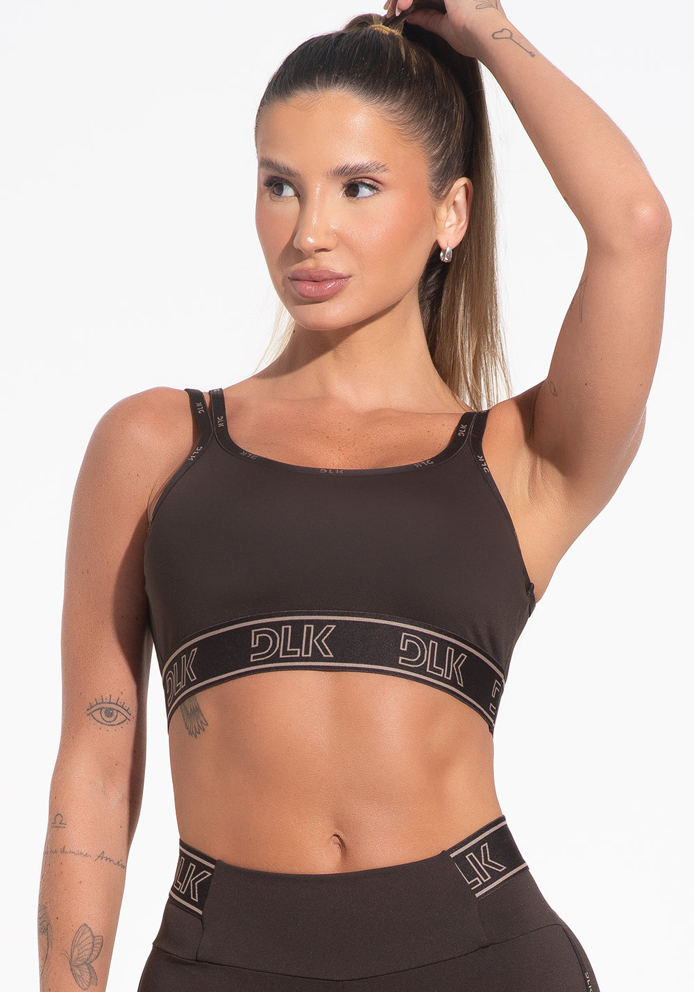 Top Fitness Feminino Com Bojo E Alças Duplas De Elástico Activity Dlk Marrom Café