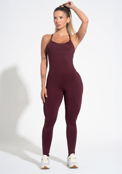 Macacão Fitness Feminino Com Alças Cruzadas De Elástico Activity Dlk Vinho