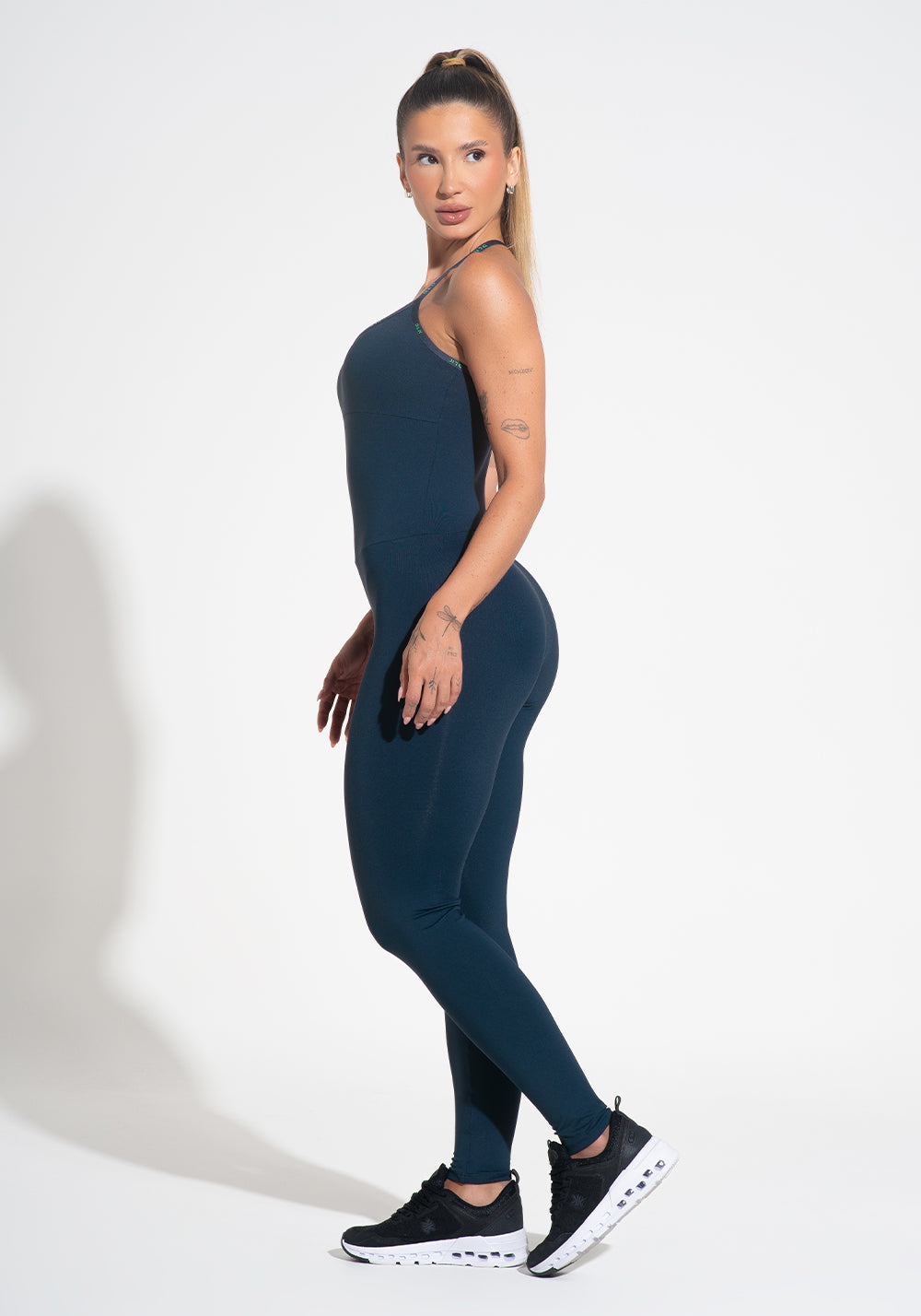 Macacão Fitness Feminino Com Alças Cruzadas De Elástico Activity Dlk Azul Marinho
