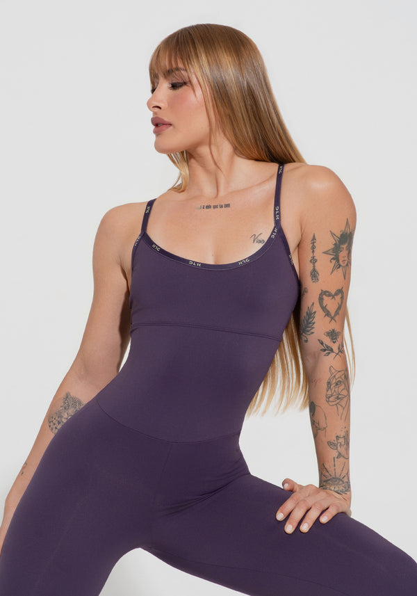 Macacão Fitness Feminino com Alças Cruzadas de Elástico Activity Dlk Roxo