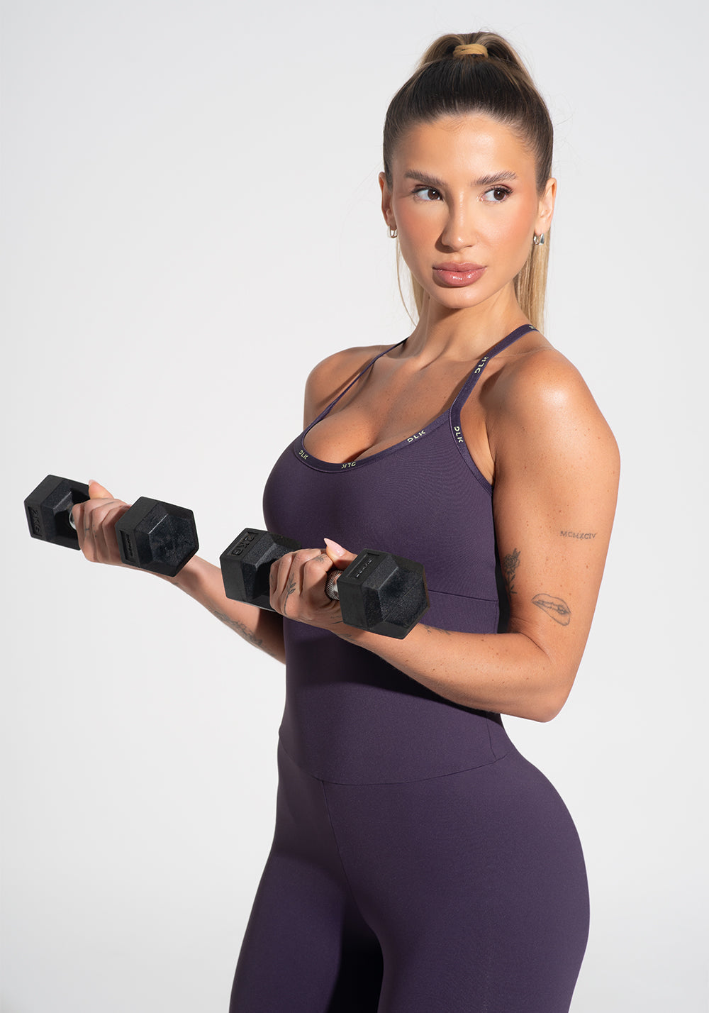 Macacão Fitness Feminino com Alças Cruzadas de Elástico Activity Dlk Roxo