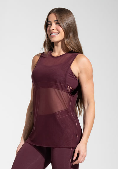 Camiseta Fitness Feminina de Tule com Elástico Nas Laterais Activity Dlk Vinho