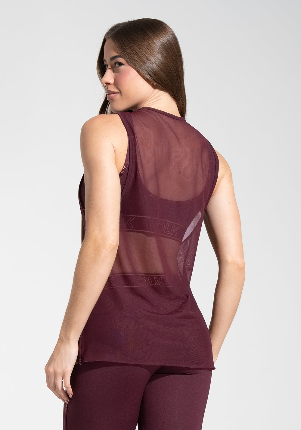 Camiseta Fitness Feminina de Tule com Elástico Nas Laterais Activity Dlk Vinho
