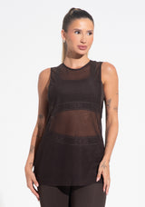 Camiseta Fitness Feminina De Tule Com Elástico Nas Laterais Activity Dlk Marrom Café