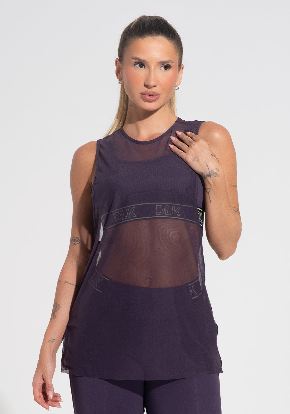 Camiseta Fitness Feminina De Tule Com Elástico Nas Laterais Activity Dlk Roxo