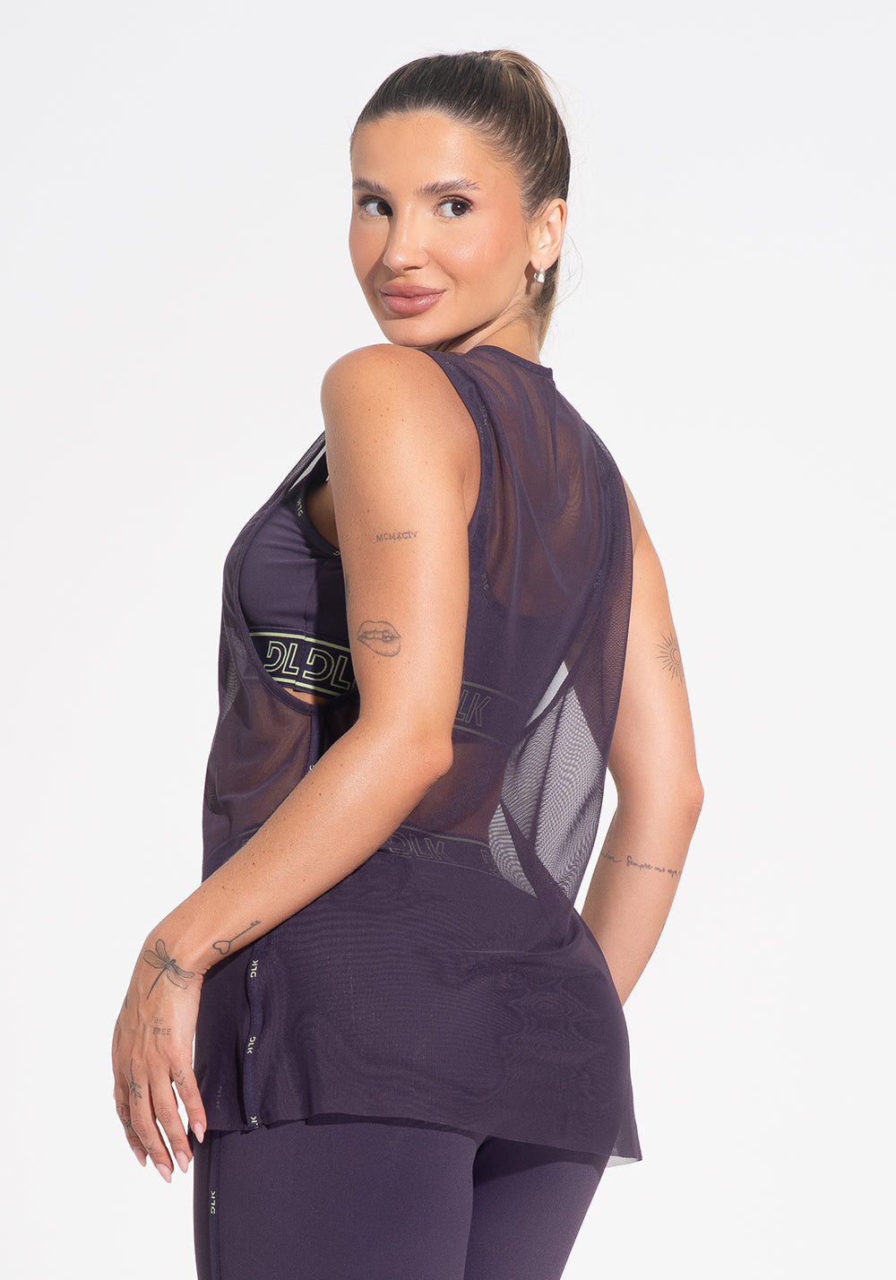 Camiseta Fitness Feminina De Tule Com Elástico Nas Laterais Activity Dlk Roxo