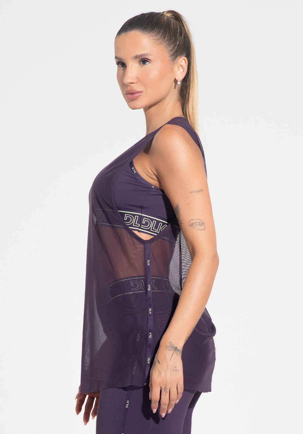 Camiseta Fitness Feminina De Tule Com Elástico Nas Laterais Activity Dlk Roxo