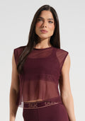 Camiseta Fitness Feminina De Tule Com Elástico Activity Dlk Vinho
