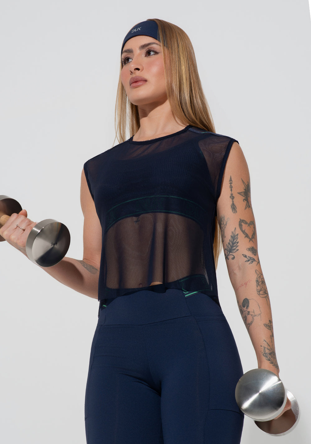 Camiseta Fitness Feminina De Tule Com Elástico Activity Dlk Azul Marinho
