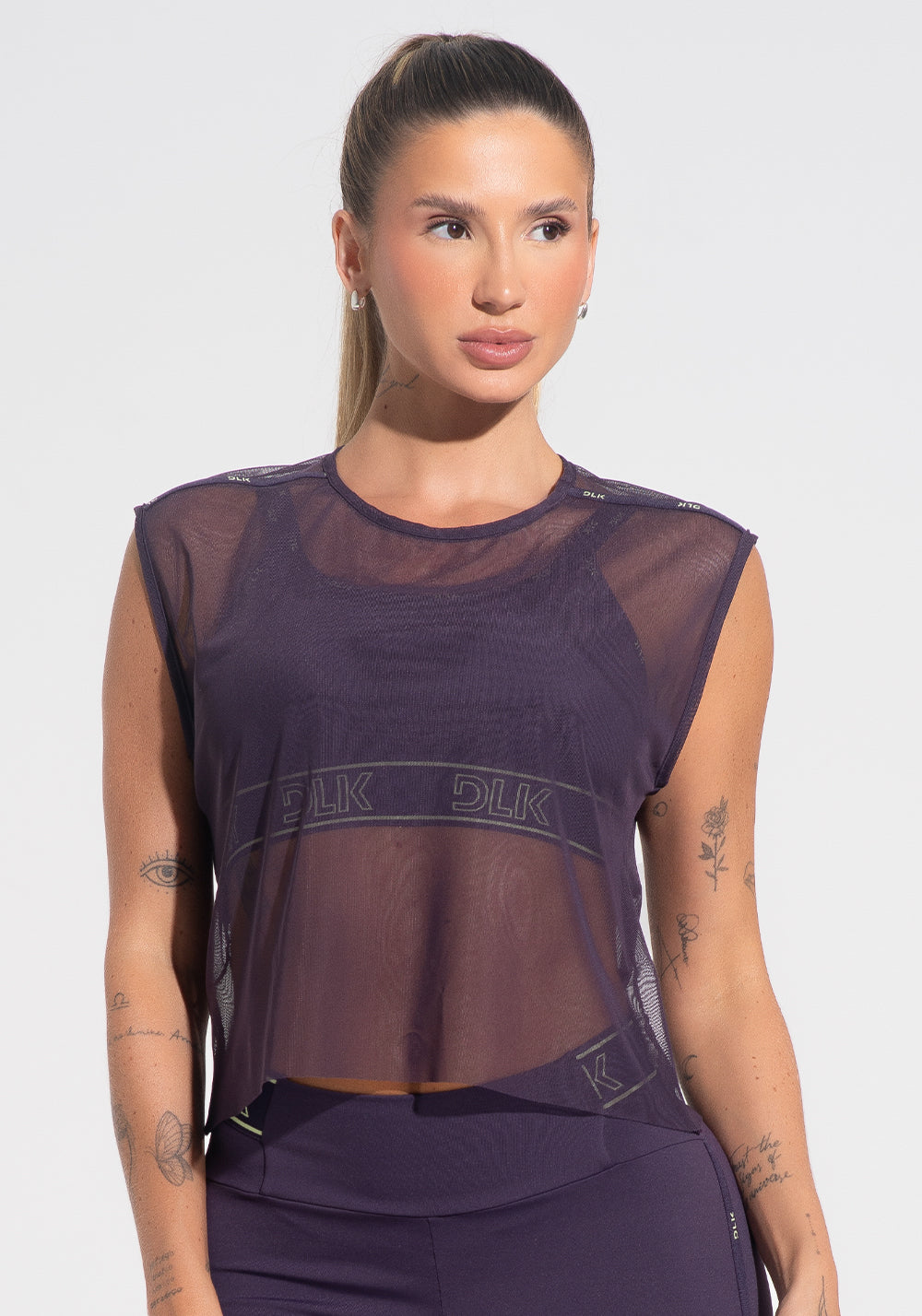 Camiseta Fitness Feminina De Tule Com Elástico Activity Dlk Roxo