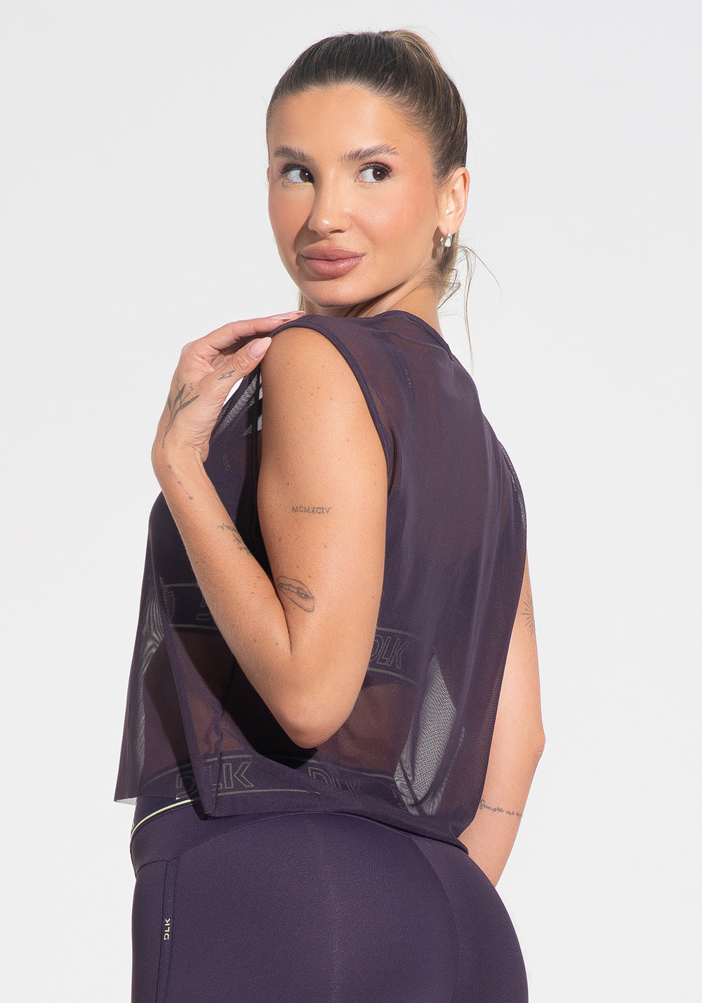 Camiseta Fitness Feminina De Tule Com Elástico Activity Dlk Roxo