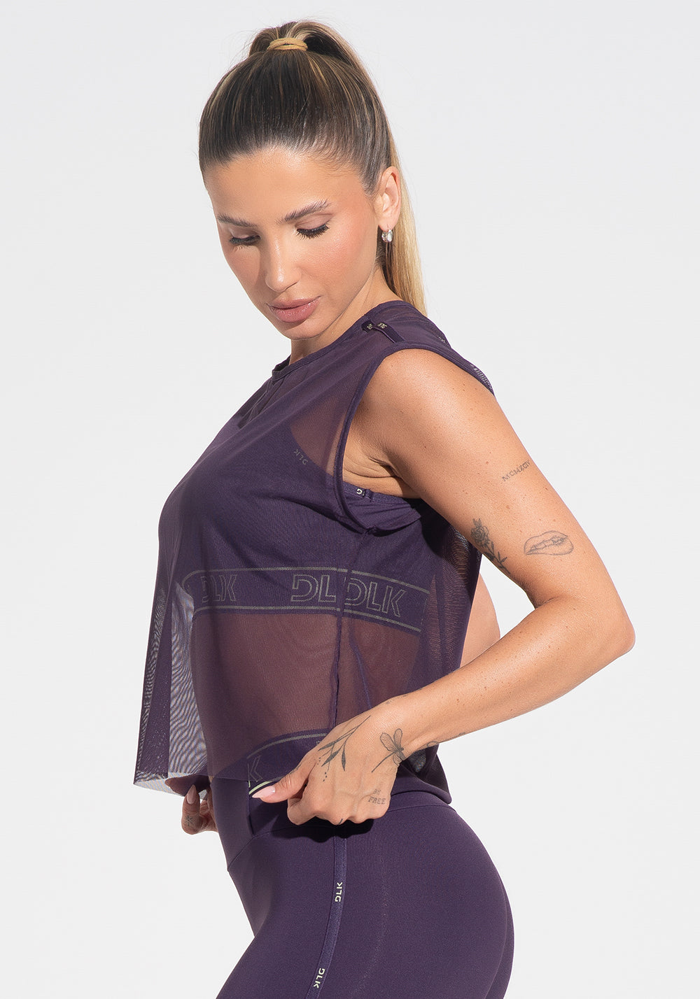 Camiseta Fitness Feminina De Tule Com Elástico Activity Dlk Roxo