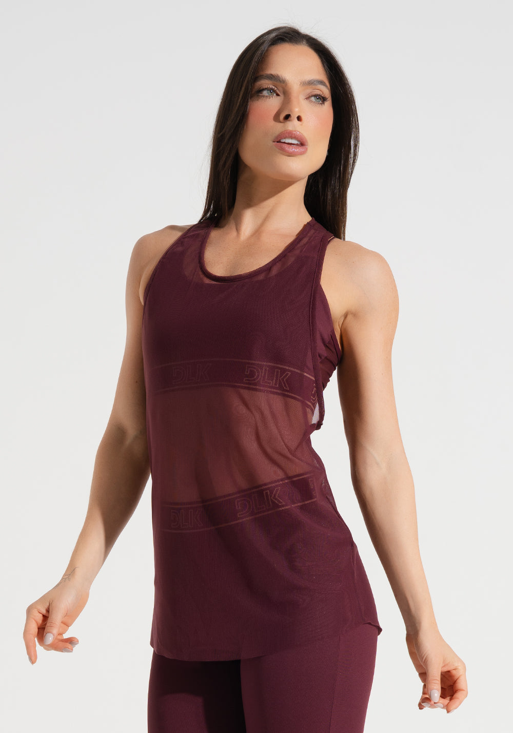 Camiseta Fitness Feminina Nadador De Tule Com Elástico Activity Dlk Vinho