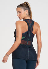 Camiseta Fitness Feminina Nadador De Tule Com Elástico Activity Dlk Azul Marinho