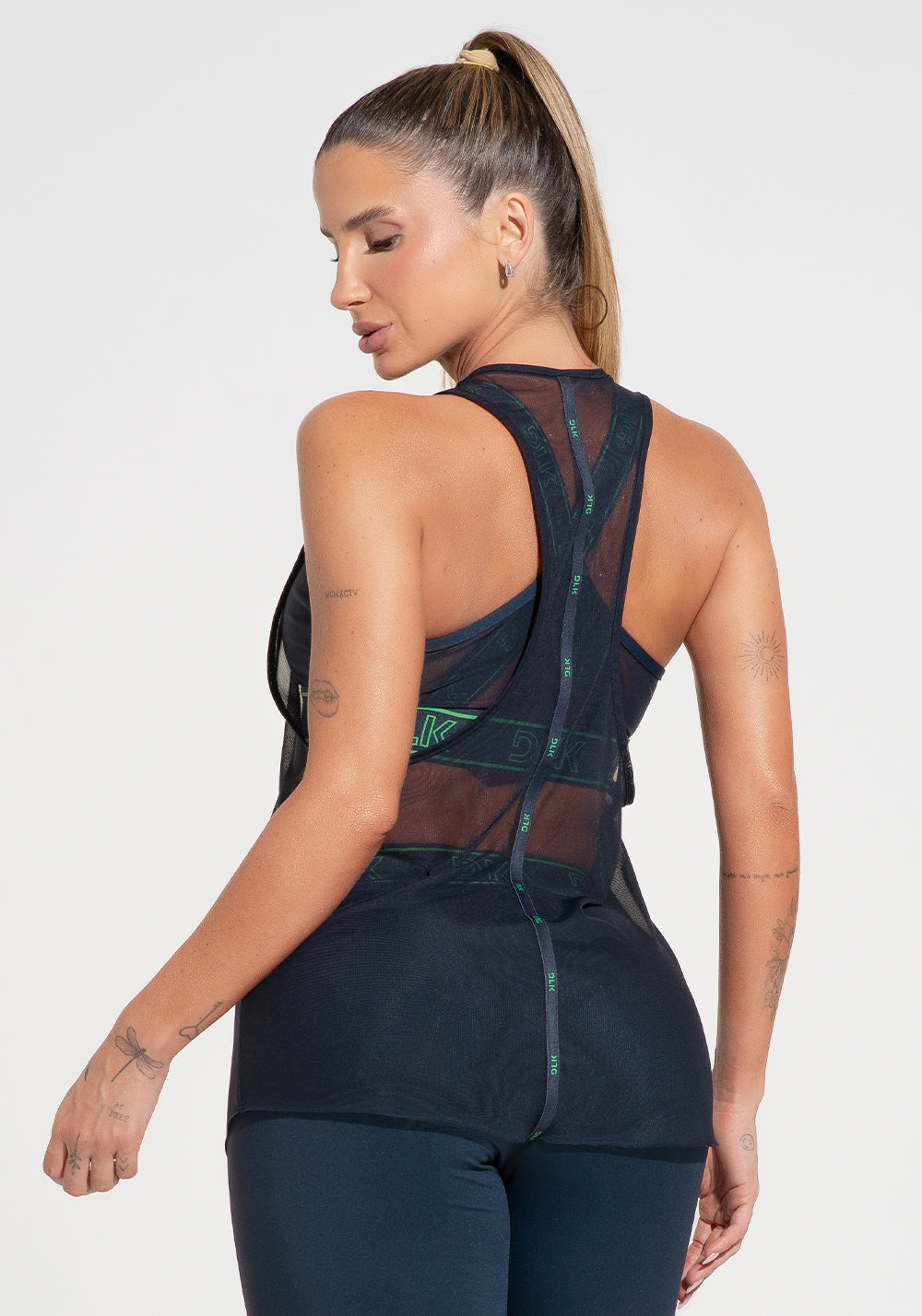 Camiseta Fitness Feminina Nadador De Tule Com Elástico Activity Dlk Azul Marinho