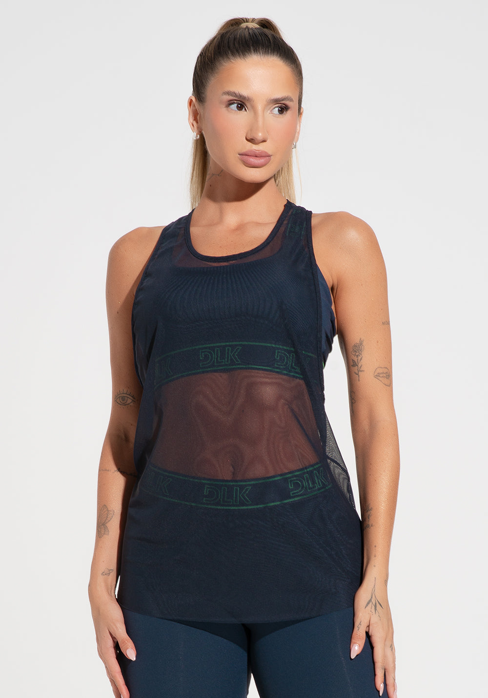 Camiseta Fitness Feminina Nadador De Tule Com Elástico Activity Dlk Azul Marinho
