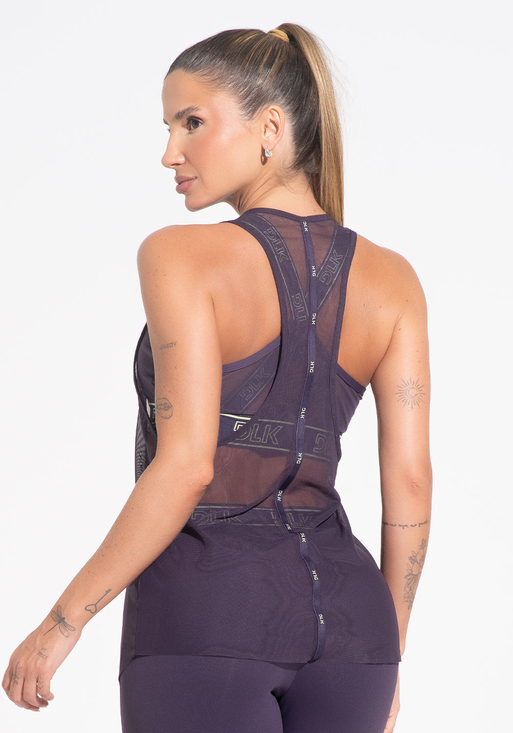 Camiseta Fitness Feminina Nadador De Tule Com Elástico Activity Dlk Azul Roxo