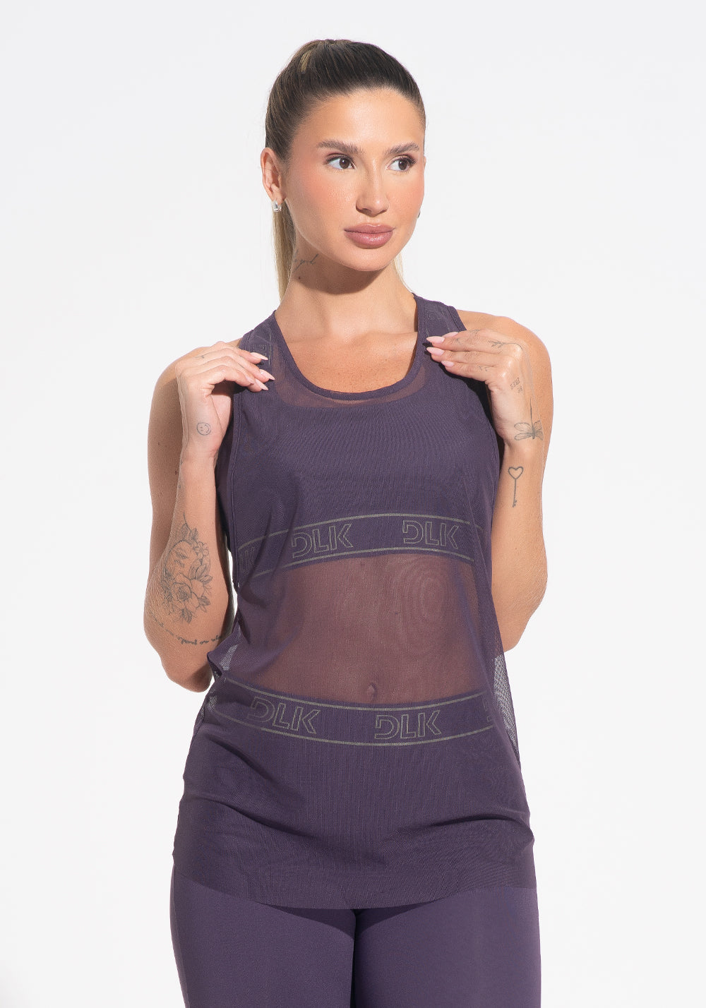 Camiseta Fitness Feminina Nadador De Tule Com Elástico Activity Dlk Azul Roxo