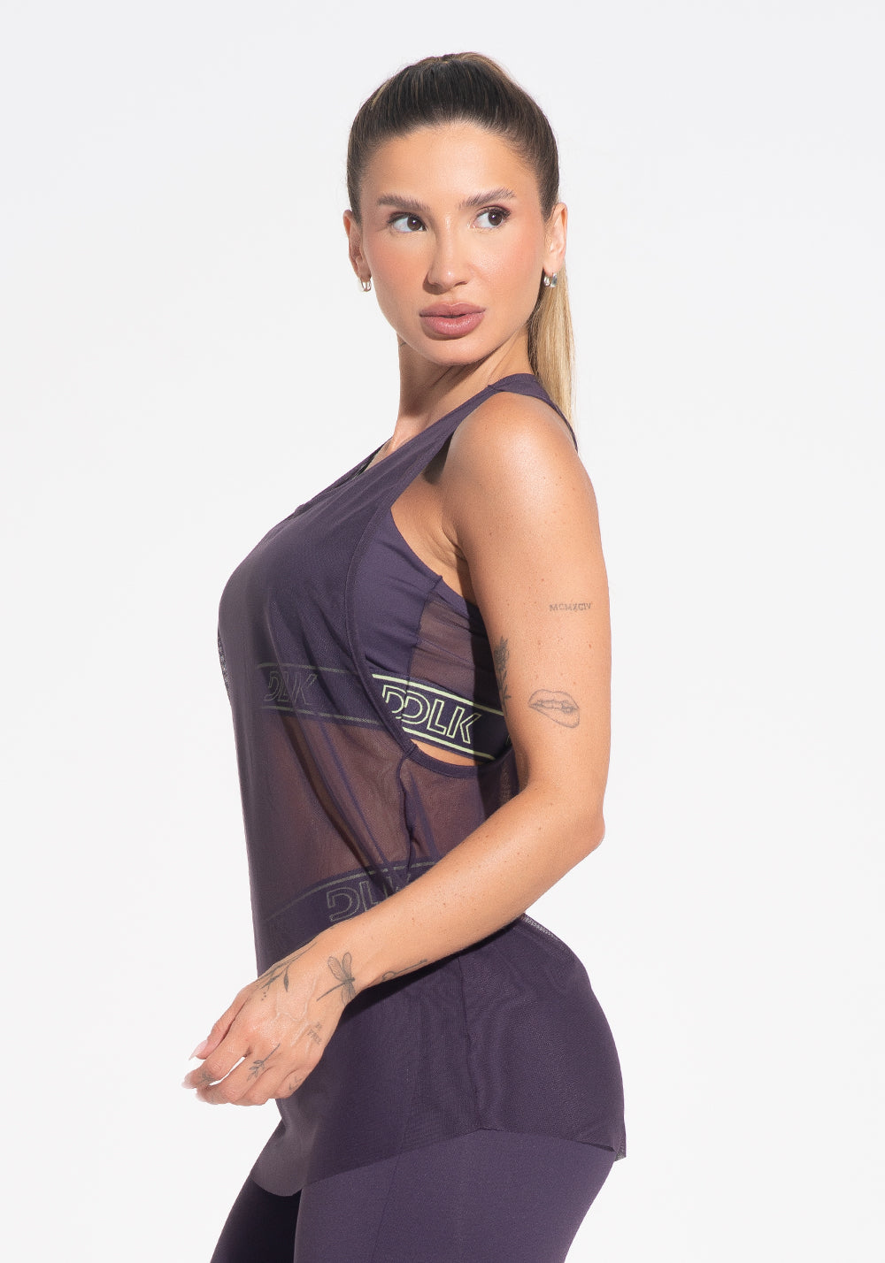 Camiseta Fitness Feminina Nadador De Tule Com Elástico Activity Dlk Azul Roxo