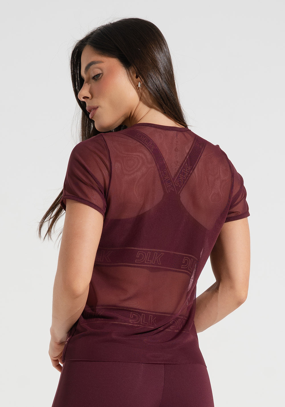 Blusa Baby Look Feminina De Tule Com Elástico Nas Laterais Activity Dlk Vinho