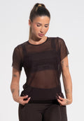 Blusa Baby Look Feminina De Tule Com Elástico Nas Laterais Activity Dlk Marrom Café