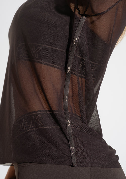 Blusa Baby Look Feminina De Tule Com Elástico Nas Laterais Activity Dlk Marrom Café
