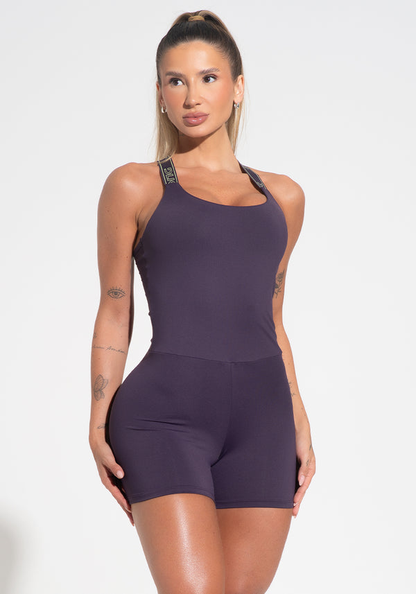 Macaquinho Fitness Feminino Com Alças De Elástico E Tule Nas Costas Activity Dlk Roxo