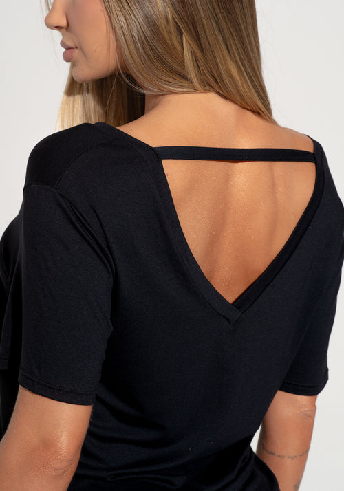 Blusa Feminina Com Decote V E Tira Nas Costas Básica Dlk Preto