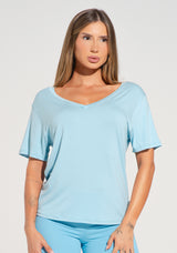 Blusa Feminina Com Decote V E Tira Nas Costas Básica Dlk Azul