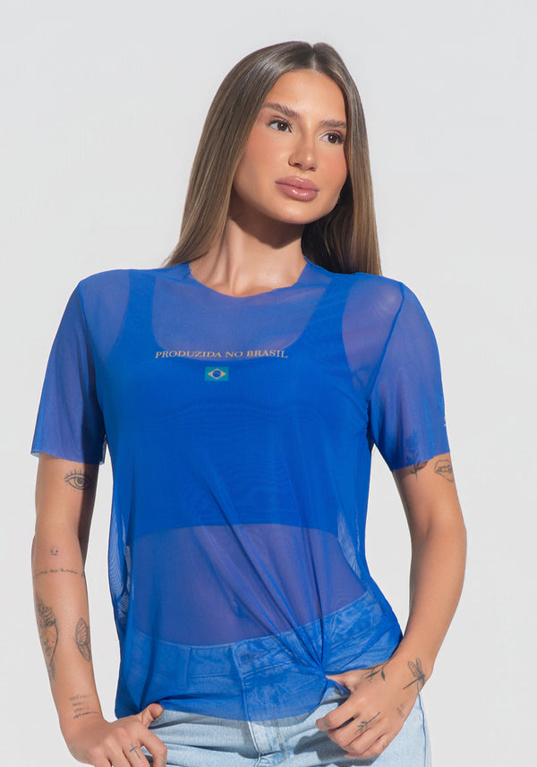 Blusa Feminina Tule Produzida No Brasil Dlk Azul
