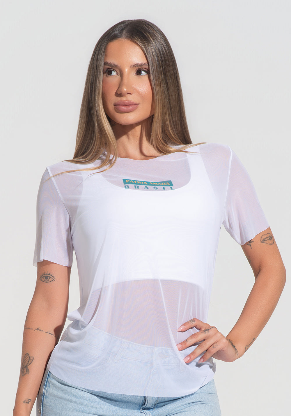 Blusa Feminina Tule Pátria Amada Dlk Branco