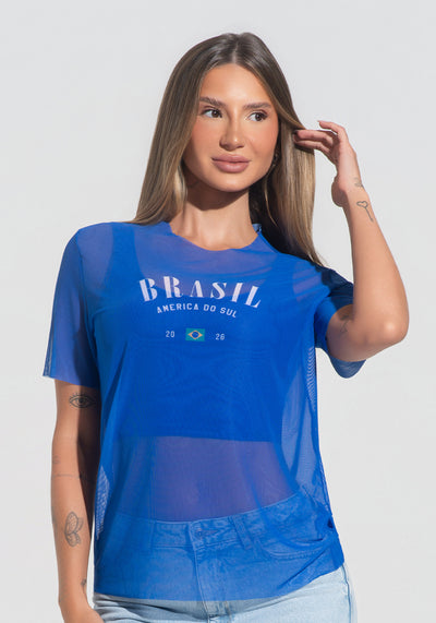 Blusa Feminina Tule Alma Latina Dlk Azul