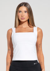Camiseta Fitness Feminina com Decote Quadrado Branco Básica Dlk