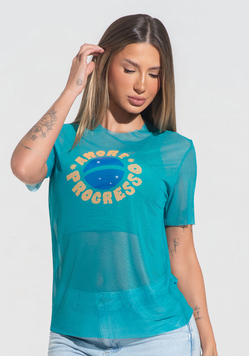 Blusa Feminina Tule Amor E Progresso Dlk Verde