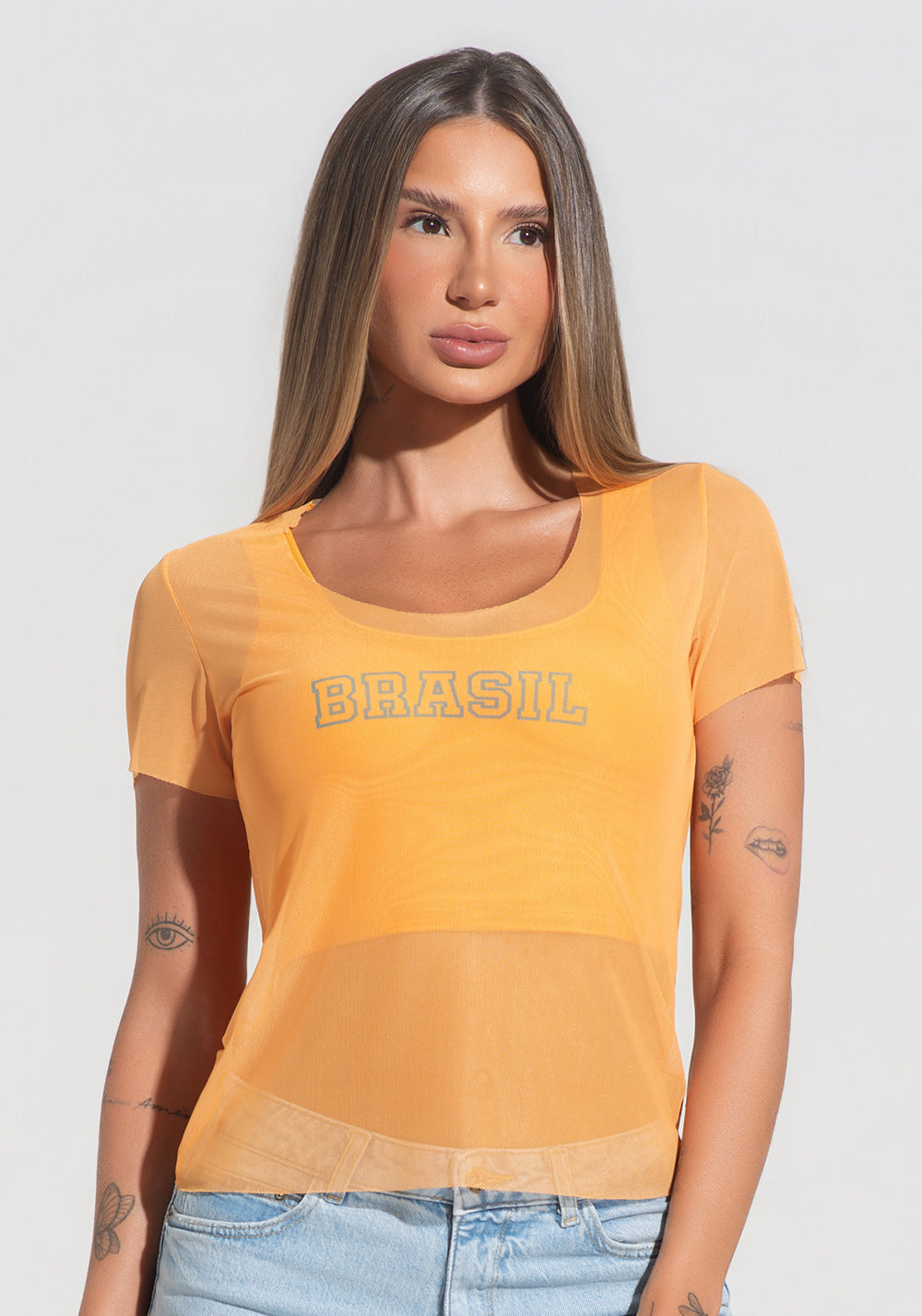 Blusa Baby Look Feminina Tule Brasil Radiante Dlk Amarelo