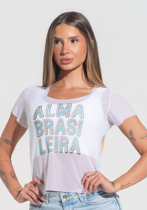 Blusa Baby Look Feminina Tule Alma Brasileira Dlk Branco