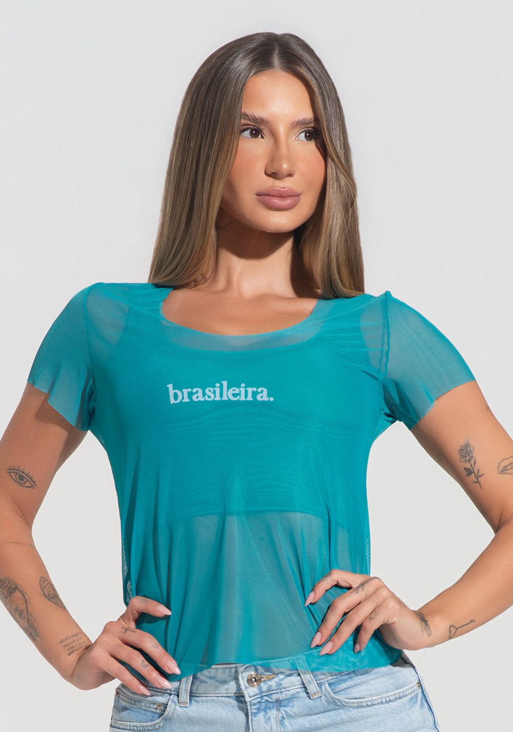 Blusa Baby Look Feminina Tule Brasileira Dlk Verde