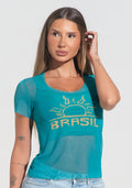 Blusa Baby Look Feminina Tule Sol Brasileiro Dlk Verde